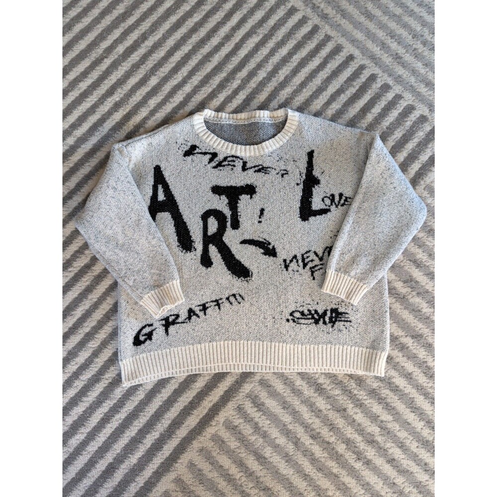 Oversized Boxy Graffiti Art Sweater In Gray Size Large